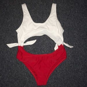Red and White Cutout One Piece